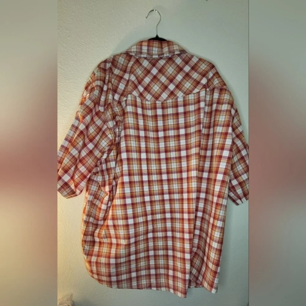 Ecko Unltd Mens 5XL Red Orange Plaid Short Sleeve‎ Western Button Down Shirt